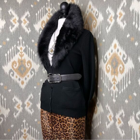 Ralph Lauren Black Cashmere Lamb Shearling Collar Cardigan Sweater - Picture 15 of 16
